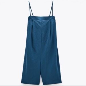 ZARA Jumpsuit With Straps romper women’s M blue‎ preppy classic